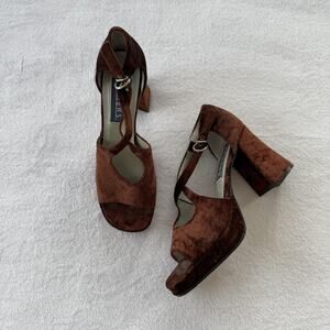 Baker's Heel Shoes Womens Size 7 Brown Platform Block Buckle 70s Night